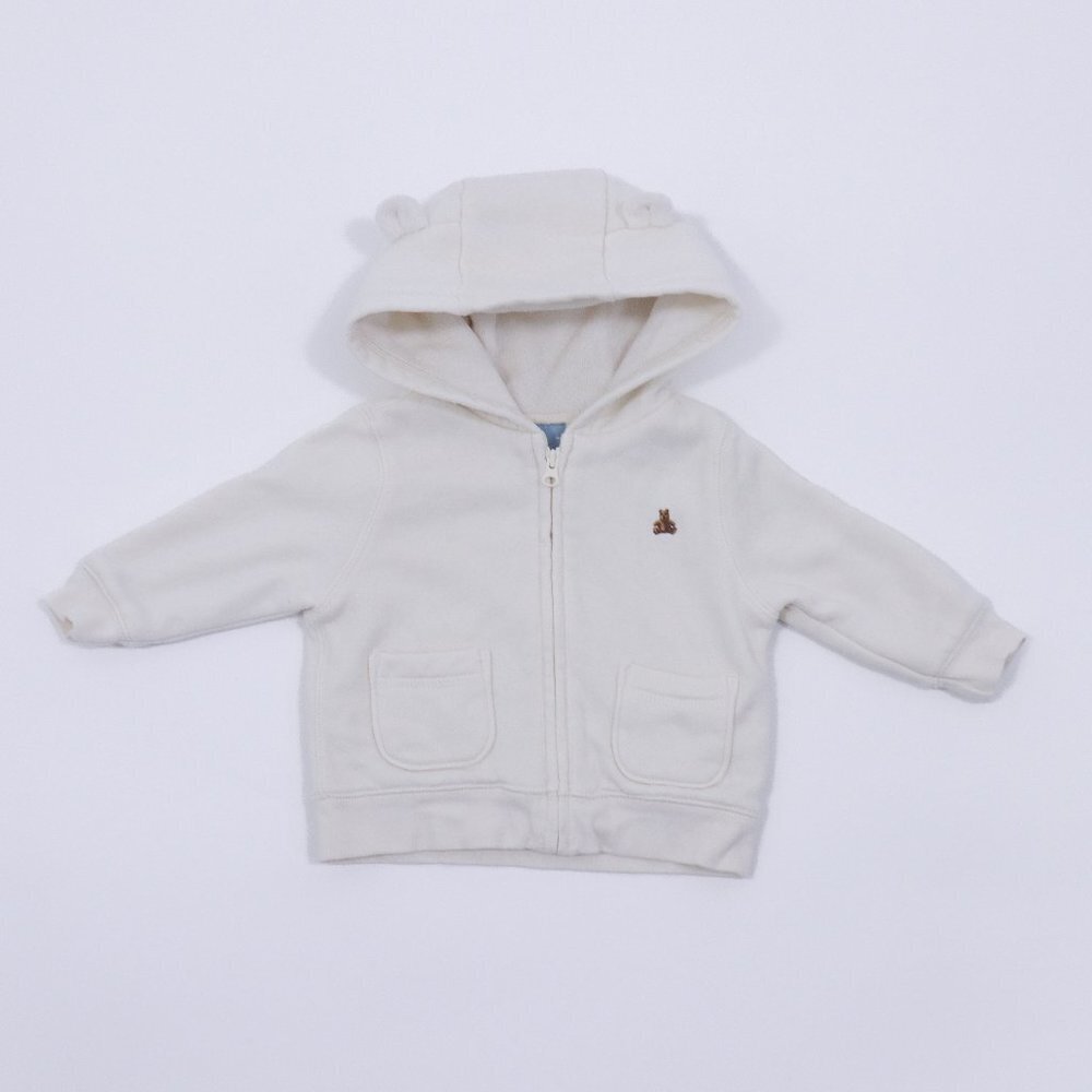 Baby Gap Sweater Jacket Hoodie Girls 6-12M Ivory White Teddy Bear Ears